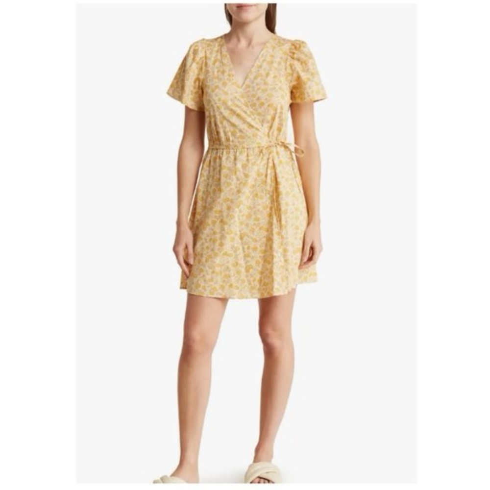 Madewell Fiore Ditsy Floral Cotton Yellow Wrap Dress Size M NWOT
